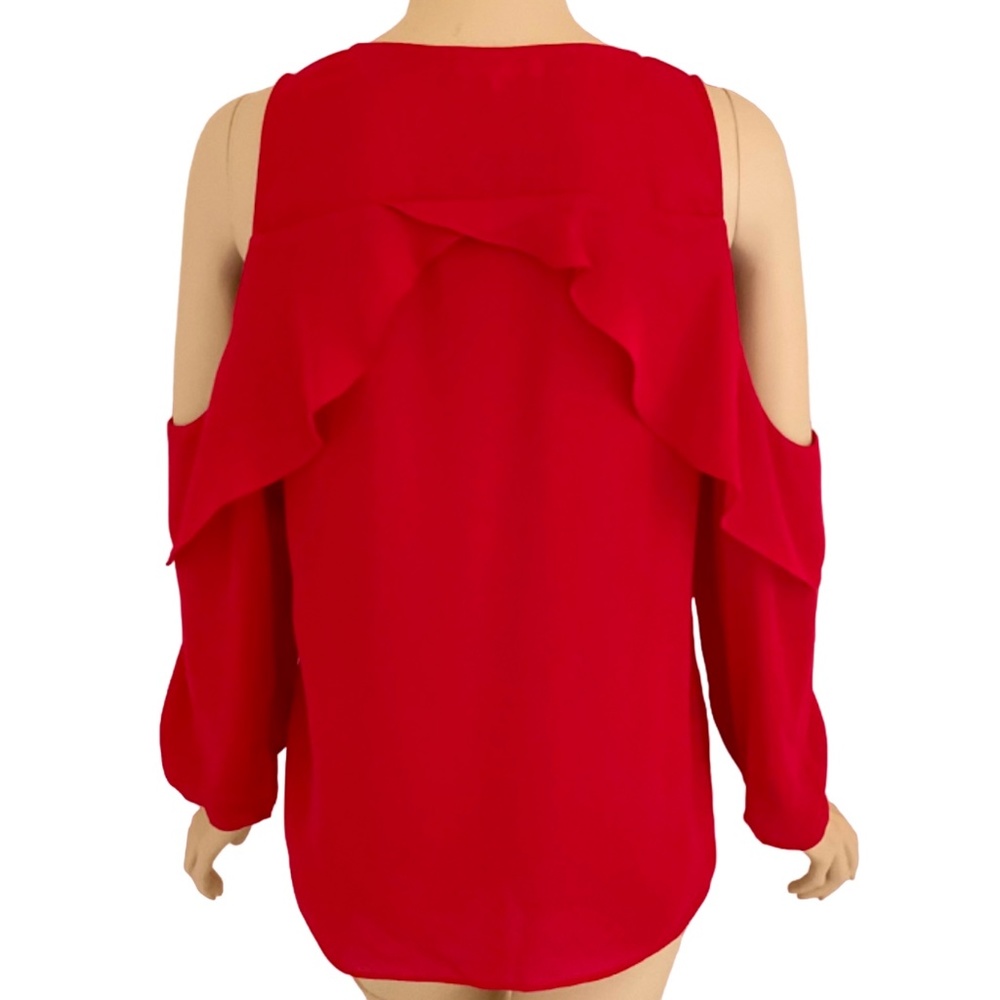 Parker red ruffle cold shoulder blouse Size XS - Picture 2 of 3